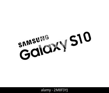 Samsung Galaxy S10, logo pivoté, fond blanc Banque D'Images