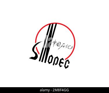 Sinopec, logo pivoté, fond blanc B Banque D'Images