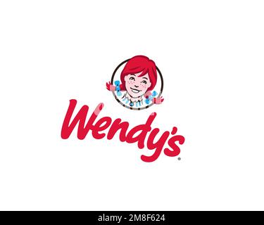 The Wendy's Company, logo pivoté, fond blanc B Banque D'Images