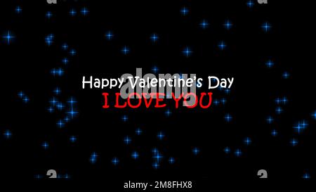 BONNE SAINT VALENTIN Je VOUS AIME signer bleu flottant particules fond noir. Concept de la Saint-Valentin Banque D'Images