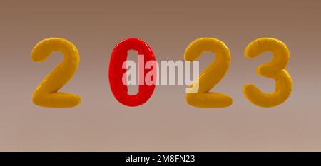 2023 lettres de bulles de texte sur fond beige. 3d travail Banque D'Images