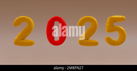 2025 lettres de bulles de texte sur fond beige. 3d travail Banque D'Images