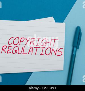 Texte illustrant les réglementations sur les droits d'auteur inspiration. Corps de droit de concept d'affaires qui régit les œuvres originales de l'auteur Banque D'Images