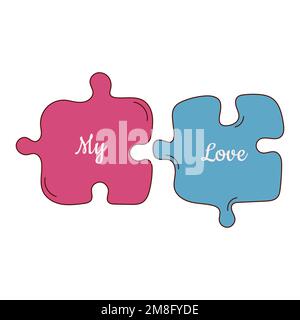 Casse-têtes dessinés à la main pour la Saint-Valentin. Éléments de conception pour affiches, cartes de vœux, bannières et invitations. Illustration de Vecteur