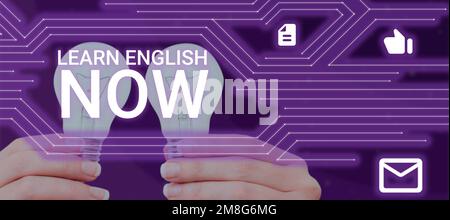 Affiche apprendre l'anglais maintenant. Concept signifiant acquérir ou acquérir des connaissances et des compétences en anglais Banque D'Images