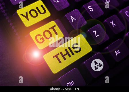 Légende du texte vous présentant a obtenu ce, Business concept pour encourager quelqu'un à réussir à traiter quelque chose Banque D'Images
