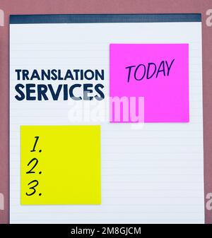 Écriture affichage de texte Services de traduction. Internet concept organisation qui fournit des personnes pour traduire la parole Banque D'Images