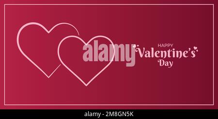Bonne Saint-Valentin bannière moderne illustration vectorielle. Célébration 14 février. Viva Magenta corde coeur design. Message d'accueil sur les réseaux sociaux Illustration de Vecteur