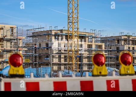 Bedburg, Rhénanie-du-Nord-Westphalie, Allemagne - construction résidentielle, nouvelle construction de bâtiments résidentiels multifamiliaux, nouveau projet de construction, Banque D'Images