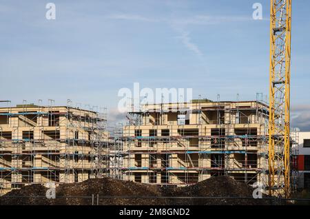 Bedburg, Rhénanie-du-Nord-Westphalie, Allemagne - construction résidentielle, nouvelle construction de bâtiments résidentiels multifamiliaux, nouveau projet de construction, Banque D'Images