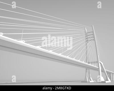 Pont de suspension, modèle numérique blanc, illustration de rendu 3D Banque D'Images