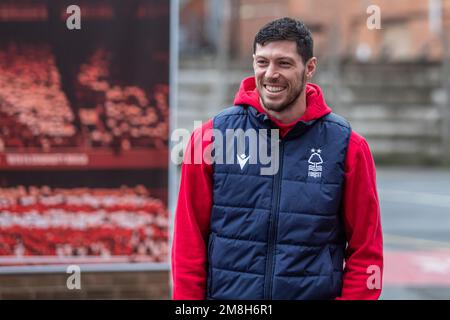 Nottingham, Royaume-Uni. 14th janvier 2023. Scott McKenna #26 de la forêt de Nottingham arrive devant le Premier League Match Nottingham Forest vs Leicester City à City Ground, Nottingham, Royaume-Uni, 14th janvier 2023 (photo de Ritchie Sumpter/News Images) à Nottingham, Royaume-Uni le 1/14/2023. (Photo de Ritchie Sumpter/News Images/Sipa USA) crédit: SIPA USA/Alay Live News Banque D'Images