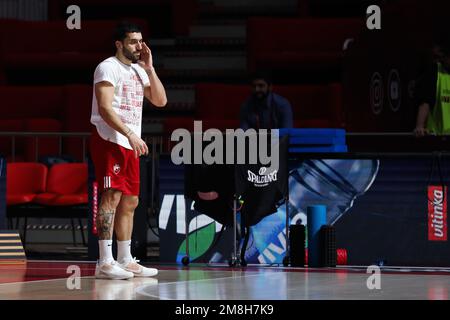 Belgrade, Serbie, 12 janvier 2023. Facundo Campazzo de Crvena Zvezda mts Belgrade réagit lors du match Euroligue 2022/2023 de Turkish Airlines entre Crvena Zvezda mts Belgrade v COMME Monaco à Aleksandar Nikolic Hall à Belgrade, Serbie. 12 janvier 2023. Crédit : Nikola Krstic/Alay Banque D'Images