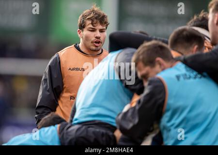 Alford, Royaume-Uni. 14th janvier 2023. 14th janvier 2023 ; AJ Bell Stadium, Salford, Lancashire, Angleterre ; Heineken Champions Cup Rugby, sale Sharks versus Toulouse; Antoine Dupont de Toulouse pendant l'échauffement crédit: Action plus Sports Images/Alamy Live News Banque D'Images