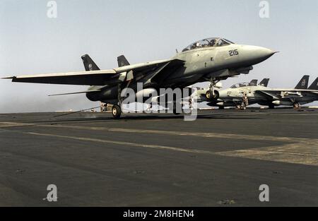 Un avion de combat 84 (VF-84) F-14A Tomcat atterrit sur le porte-avions à propulsion nucléaire USS THEODORE ROOSEVELT (CVN-71) pendant l'opération Deny Flight. Objet opération/série: DENY FLIGHT pays: Mer Adriatique Banque D'Images