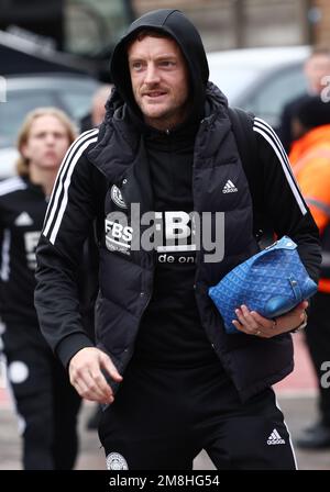 Nottingham, Royaume-Uni. 14th janvier 2023. Jamie Vardy, de Leicester City, arrive pour le match de la Premier League au City Ground, à Nottingham. Credit: Sportimage/Alay Live News Banque D'Images