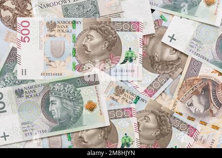 Lot de billets de banque polonais, de l'argent polonais, le fond de devise PLN Banque D'Images