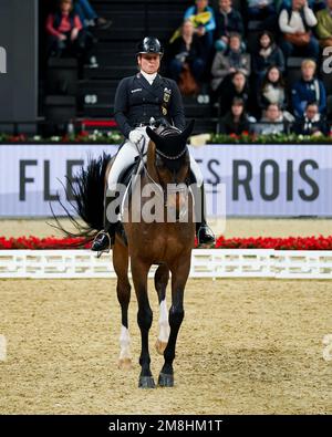 14.01.2023, Bâle, St. Jakobshalle, équitation: Longines CHI Classics Basel, Isabell Werth (Allemagne) sur son cheval DSP Quantaz en action pendant la coupe du monde de dressage FEI (présenté par le Grand Hotel les trois Rois Basel) (Daniela Porcelli / SPP-JP) Credit: SPP Sport Press photo. /Alamy Live News Banque D'Images