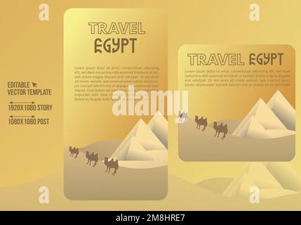 Post-conception des médias sociaux pour un voyage en Égypte. Design de partage d'histoires et de post-production pour le voyage en Égypte. Bannière vectorielle égyptienne. Illustration de Vecteur