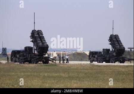 Des batteries de missiles antiaériens Patriot de l'armée néerlandaise ont été déployées dans le sud de l'Italie au cours des exercices de l'OTAN Banque D'Images