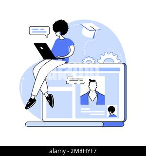 Illustrations vectorielles de dessin animé isolées par haut-parleur natives. Fille ayant la vidéo conférence avec le conférencier natif, l'apprentissage des langues étrangères, multiculturel onlin Illustration de Vecteur