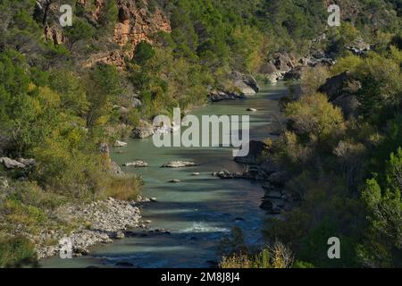 Le beau paysage de la rivière Gallego à Mallos de Riglos à Huesca, Aragon, Espagne Banque D'Images