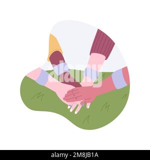 Configurez des illustrations vectorielles de dessins animés isolés par équipe. Groupe de personnes deviennent une équipe de chasse au Trésor, esprit positif, se rassembler dans un cercle, passer la ville qu Illustration de Vecteur