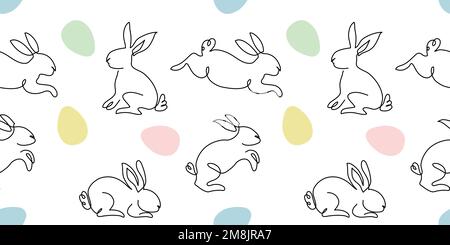Lapins et oeufs motif vectoriel sans couture . Un dessin au trait continu à motif Pâques. Fond pastel, texture, imprimé Illustration de Vecteur