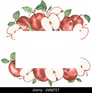 Pomme Clipart, aquarelle Red Apple frame, Organic Botanical fruit clip art, Garden Harvest, invitation de mariage, impression textile, logo Design Banque D'Images