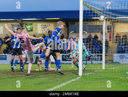 Chester, Royaume-Uni... 14th janvier 2023. Le Matty Williams de Chester a obtenu un score pour Chester, pendant le club de football de Chester V Curzon Ashton au stade Deva, dans la Ligue nationale du Nord (Credit image: ©Cody Froggatt) Credit: Cody Froggatt/Alay Live News Banque D'Images