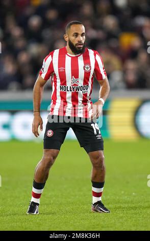 Bryan Mbeumo de Brentford en action pendant le match de la Premier League au Gtech Community Stadium, Londres. Date de la photo: Samedi 14 janvier 2023. Banque D'Images