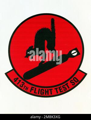 Patch conçu et tiré à LA BASE DE LA FORCE AÉRIENNE DE MAXWELL, ALABAMA, États-Unis - EMBLÈMES ORGANISATIONNELS de LA FORCE AÉRIENNE - 1995...413th Escadron d'essais de vol - Date exacte prise de vue inconnue. Agence de recherche historique de la Force aérienne, 95-230. Pays : inconnu Banque D'Images