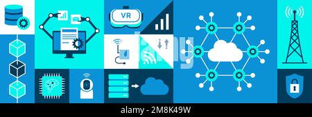 Innovations en matière de technologie de l'information et de communication, contexte avec icônes Illustration de Vecteur