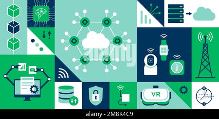 Innovations en matière de technologie de l'information et de communication, contexte avec icônes Illustration de Vecteur