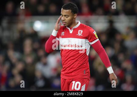 Middlesbrough, Royaume-Uni. 14th janvier 2023. Cameron Archer #10 de Middlesbrough pendant le match de championnat de Sky Bet Middlesbrough vs Millwall au stade Riverside, Middlesbrough, Royaume-Uni, 14th janvier 2023 (photo de James Heaton/News Images) à Middlesbrough, Royaume-Uni le 1/14/2023. (Photo de James Heaton/News Images/Sipa USA) crédit: SIPA USA/Alay Live News Banque D'Images