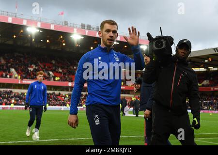 Lewis O'Brian de la forêt de Nottingham lors du match Premier League entre la forêt de Nottingham et Leicester City au City Ground, Nottingham, le samedi 14th janvier 2023. (Credit: Jon Hobley | MI News) Credit: MI News & Sport /Alay Live News Banque D'Images