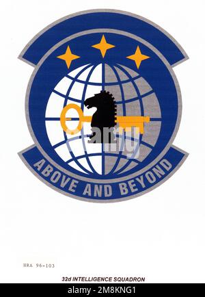 Emblème organisationnel de la Force aérienne. 32nd Escadron de renseignements Date exacte tir inconnu. Base: Maxwell Air Force base État: Alabama (AL) pays: Etats-Unis d'Amérique (USA) Banque D'Images