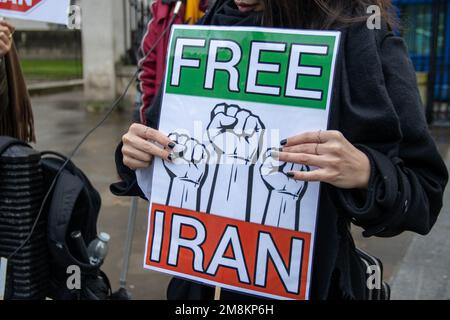 Londres, Royaume-Uni - 14th janvier 2023 : après l'exécution d'Alireza Akbari, des manifestants anti-régime et des militants des droits de l'homme de nationalité anglo-britannique se sont rassemblés devant Downing Street pour protester contre les exécutions en Iran et également pour soutenir la démocratie en Iran. Credit: Sinai Noor/Alamy Live News - usage éditorial SEULEMENT. Banque D'Images