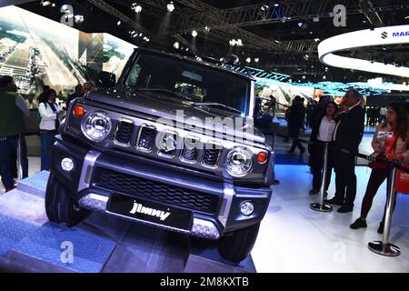 Grande Noida, Inde. 12th janvier 2023. L'Auto Expo, l'un des plus grands salon de l'automobile en Inde, se tient à Greater Noida, en Inde, le 12 janvier 2023. Après un échec l'année dernière en raison des restrictions de la COVID-19, l'événement est retourné à India Expo Mart dans le Grand Noida, Uttar Pradesh après trois ans. Des fabricants comme Maruti Suzuki, Hyundai, Kia, MG et Tata ont présenté leurs produits à venir le premier jour de l'événement hier, tandis qu'une série de dévoilement ont eu lieu aujourd'hui. (Photo par Arnav Kaushik/Pacific Press/Sipa USA) crédit: SIPA USA/Alay Live News Banque D'Images