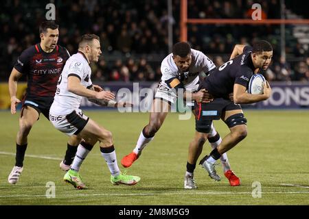 Londres, Royaume-Uni. 14th janvier 2023. Andy Christie de Saracens est attaqué lors du match de la coupe des champions d'Europe Saracens contre Lyon au stade StoneX, Londres, Royaume-Uni, 14th janvier 2023 (photo de Nick Browning/News Images) à Londres, Royaume-Uni, le 1/14/2023. (Photo de Nick Browning/News Images/Sipa USA) crédit: SIPA USA/Alay Live News Banque D'Images