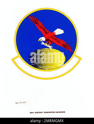 Emblème organisationnel de la Force aérienne : Escadron de génération d'aéronefs 605th, Commandement de combat aérien (ACC ) Date exacte prise de vue inconnue. Base: Maxwell Air Force base État: Alabama (AL) pays: Etats-Unis d'Amérique (USA) Banque D'Images