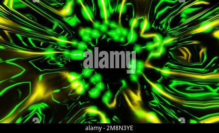 tunnel de science-fiction vert jaune avec une lueur de lumières vj animation de boucle 3d rendu illustration. Banque D'Images