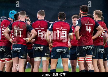 Limerick, Irlande. 15th janvier 2023. Les joueurs de Munster pendant la coupe des champions Heineken, Round 3, Pool B match entre Munster Rugby et Northampton Saints au parc Thomond de Limerick, Irlande sur 14 janvier 2023 (photo par Andrew SURMA/ Credit: SIPA USA/Alay Live News Banque D'Images