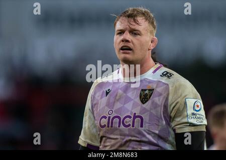 Limerick, Irlande. 15th janvier 2023. David Ribbans de Northampton lors de la coupe des champions Heineken, Round 3, Pool B match entre Munster Rugby et Northampton Saints au parc Thomond de Limerick, Irlande sur 14 janvier 2023 (photo par Andrew SURMA/ Credit: SIPA USA/Alamy Live News Banque D'Images