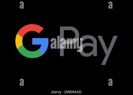 Google Pay, logo, fond noir Banque D'Images