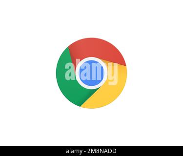 Google Chrome, logo pivoté, fond blanc B Banque D'Images