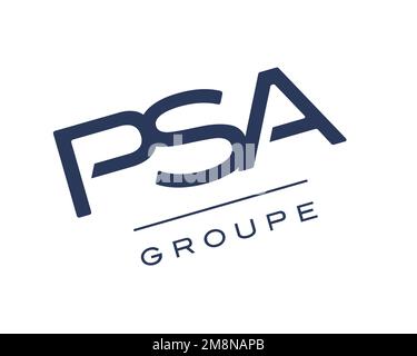 Groupe PSA, logo pivoté, fond blanc Banque D'Images