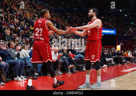 Milan, Italie, Italie. 13th janvier 2023. Italie, Milan, jan 13 2023: Giampaolo Ricci (Armani Milan avant) bonne célébration du jeu dans 4th quart pendant le match de basket-ball EA7 Emporio Armani Milan contre Zalgiris Kaunas, Euroligue 2022-2023 round19 (Credit image: © Fabrizio Bertani/Pacific Press via ZUMA Press Wire) USAGE ÉDITORIAL SEULEMENT! Non destiné À un usage commercial ! Banque D'Images