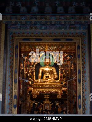 Une photo prise le 23 décembre 2022 de Bouddha du Temple de Bouddha, Monastère de Namdroling, Karnataka, Inde Banque D'Images
