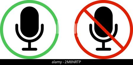 Ensemble d'icônes d'autorisation et de désactivation du microphone. Conférence en ligne. Vecteur modifiable. Illustration de Vecteur